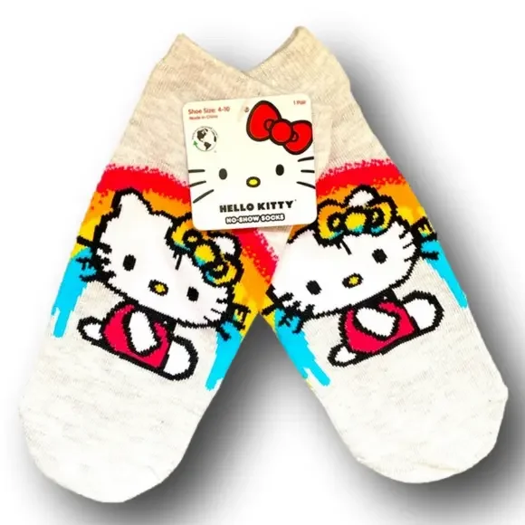 3/$20 Hello Kitty Rainbow Funny Novelty No-Show Socks - NWT - Picture 2 of 3